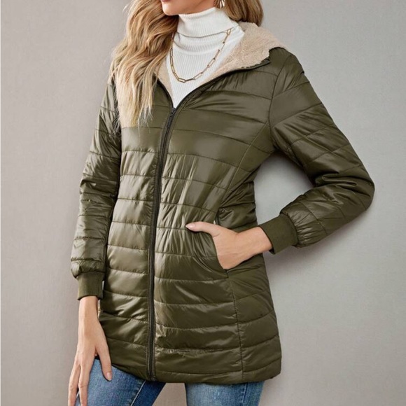 Luxe quilted teddy lined hooded jacket - Picture 3 of 16